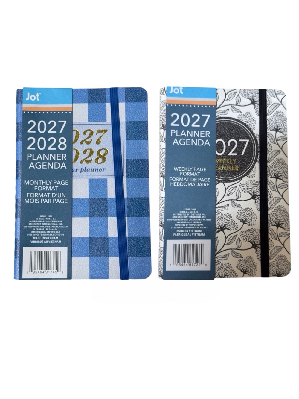 Set of 2 Floral Weekly 2027 & Blue Plaid 2027-2028 Monthly Pocket Planners NWT